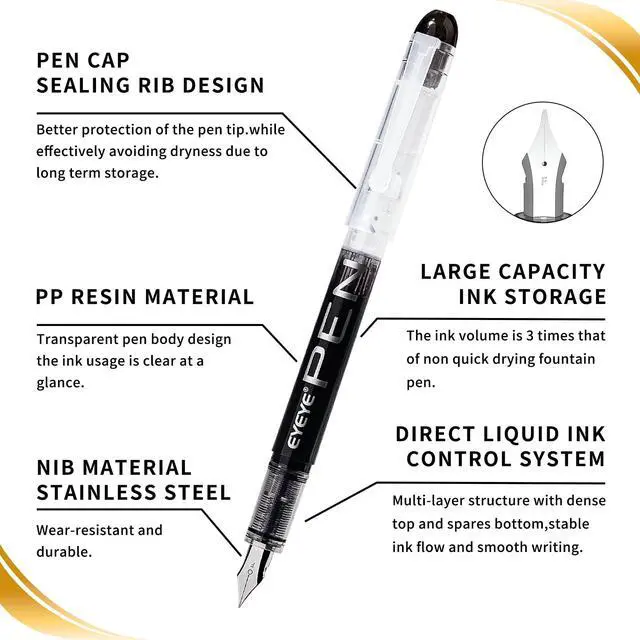 Alt view image 3 of 4 - Disposable Fountain Pens Fine Point, 8 Pack Black Pens for Writing, Stainless Steel Nib, Smooth Writing for Journaling, Drafting, Sketching, Doodling & Office Supplies