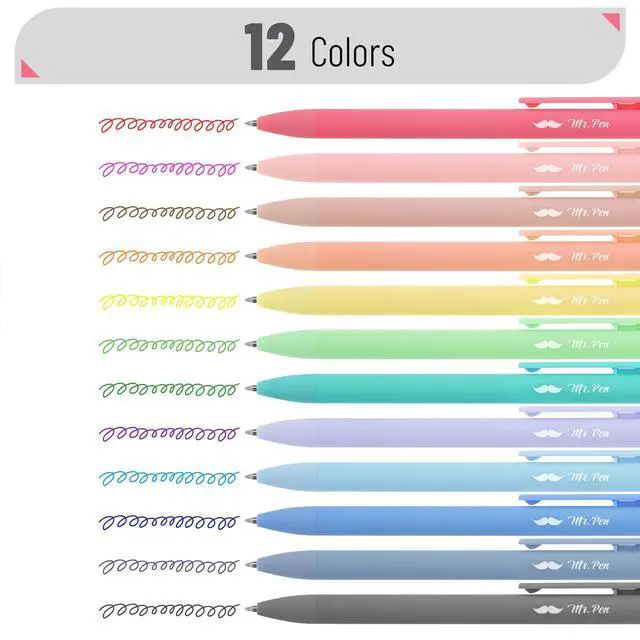 Alt view image 2 of 7 - Retractable Gel Pens, 12 Pack, Colorful Ink, Fine Point 0.7mm