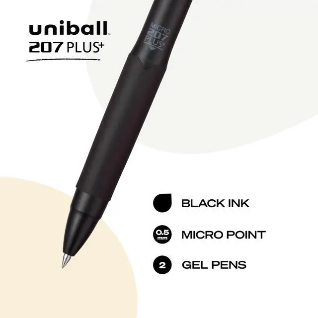 Alt view image 2 of 6 - 207+ Black Retractable Gel Pens 2 Pack with Micro 0.5mm Points, Fraud Proof Office, Nursing, Business, School, Bible Pens