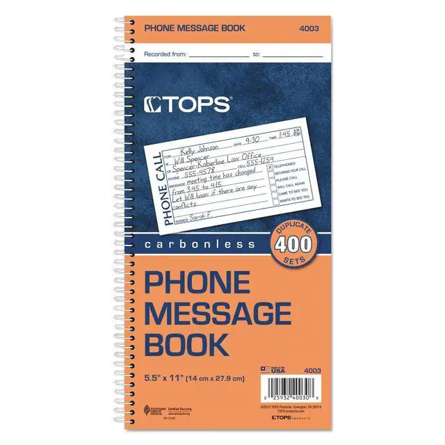 Alt view image 2 of 2 - Phone Message Forms Book, Carbonless Duplicate, 2.75 x 5 Inches, 400 Sets per Book (4003)