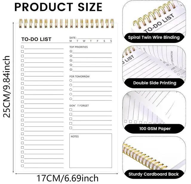 Alt view image 3 of 7 - To Do List Notepad, 120 Pages 6.7x9.8" to Do List Notebook Undated Daily Planner Notepad with Task Checklist Home Office School Supplies