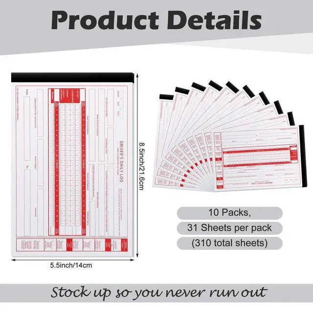 Alt view image 6 of 6 - 10 Pack 2026 2027 New Log Book for Truck Drivers 8.5" x 5.5" Daily Log Book with Detailed Driver Vehicle Inspection Report Recap for Truck, 2-ply Carbonless (Typical)