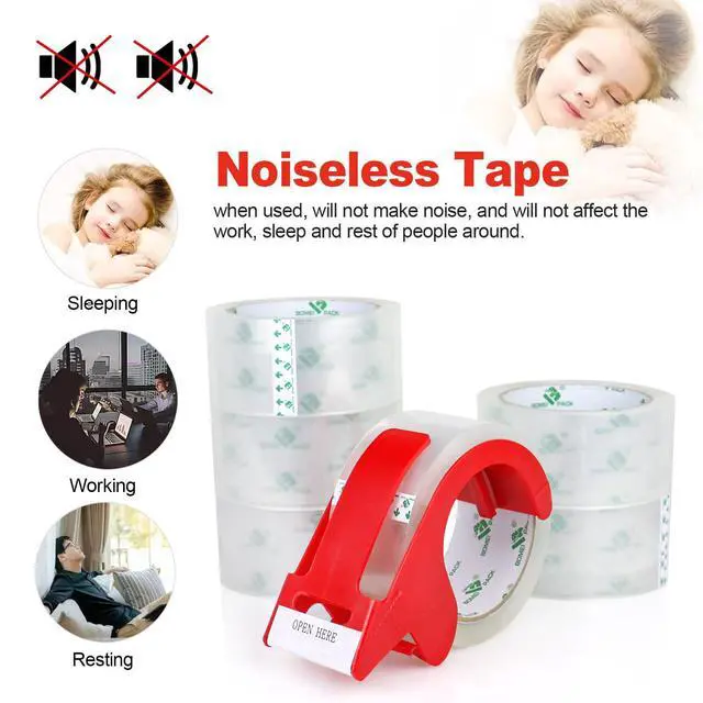 Alt view image 2 of 7 - No Noise Quiet Clear Packing Tape, Heavy Duty Packaging Tape, Refill Rolls for Sealing Packing and Shipping, 2.4Mil 1.88Inch 55Yards 6rolls, with Free Dispenser