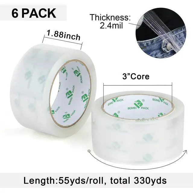 Alt view image 3 of 7 - No Noise Quiet Clear Packing Tape, Heavy Duty Packaging Tape, Refill Rolls for Sealing Packing and Shipping, 2.4Mil 1.88Inch 55Yards 6rolls, with Free Dispenser