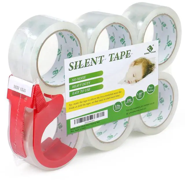 Alt view image 6 of 7 - No Noise Quiet Clear Packing Tape, Heavy Duty Packaging Tape, Refill Rolls for Sealing Packing and Shipping, 2.4Mil 1.88Inch 55Yards 6rolls, with Free Dispenser