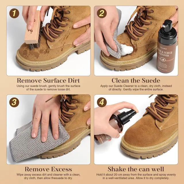 Alt view image 5 of 7 - Suede & Nubuck Care Kit for Clog & Sandal, 5-Piece Set with Cleaner, Protector, Suede Brush & Eraser Clean, Microfiber Cloth, Premium Care Kit Protect for Shoes, Boots, Uggs, Jackets, Bags and Apparel