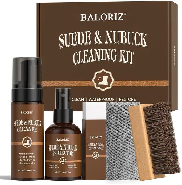 Main image of Suede & Nubuck Care Kit for Clog & Sandal, 5-Piece Set with Cleaner, Protector, Suede Brush & Eraser Clean, Microfiber Cloth, Premium Care Kit Protect for Shoes, Boots, Uggs, Jackets, Bags and Apparel