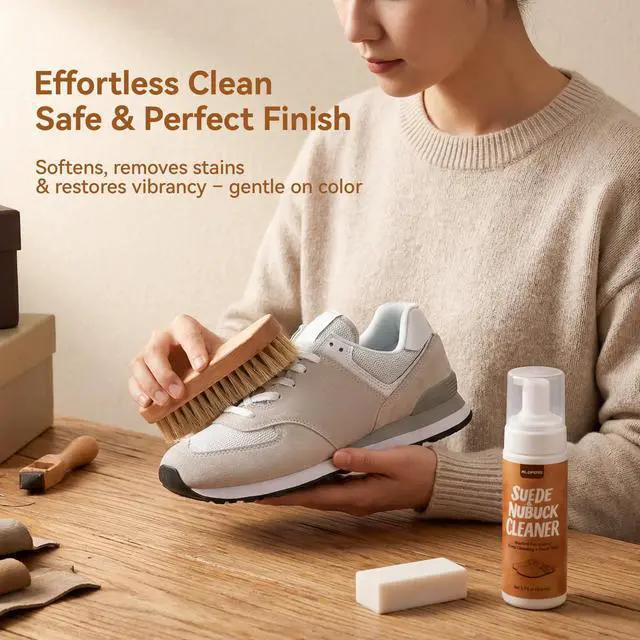 Alt view image 3 of 7 - Suede Shoe Cleaner Kit for Sneakers, 5-in-1 Foam Shoe Cleaner and Spray Protector with Shoe Brush, Eraser & Towel, Effective for Suede Shoes, Birkenstock, Nubuck, Bags, Jackets, Hat, Couch