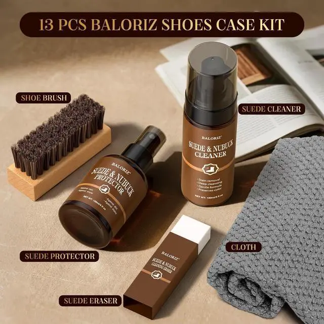 Alt view image 2 of 7 - Suede & Nubuck Care Kit for Clog & Sandal, 5-Piece Set with Cleaner, Protector, Suede Brush & Eraser Clean, Microfiber Cloth, Premium Care Kit Protect for Shoes, Boots, Uggs, Jackets, Bags and Apparel