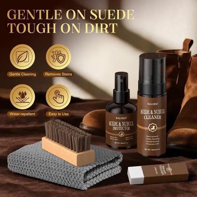 Alt view image 6 of 7 - Suede & Nubuck Care Kit for Clog & Sandal, 5-Piece Set with Cleaner, Protector, Suede Brush & Eraser Clean, Microfiber Cloth, Premium Care Kit Protect for Shoes, Boots, Uggs, Jackets, Bags and Apparel