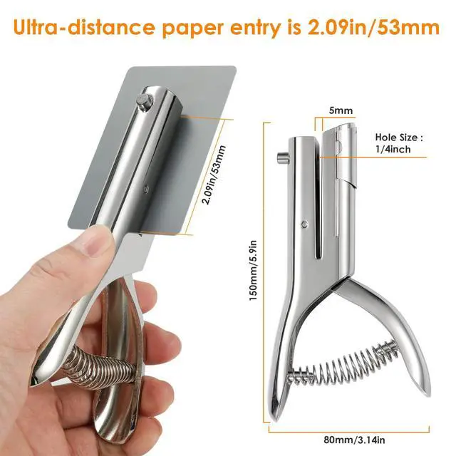 Alt view image 3 of 6 - Hole Punch 2" Reach 1/4 inch Single Hole Punch,Heavy Duty Hole Puncher Single,Portable Hand Held Long Paper Punch for Paper Cards Plastic Cardboard (Silver) (1/4"-6mm Hole)