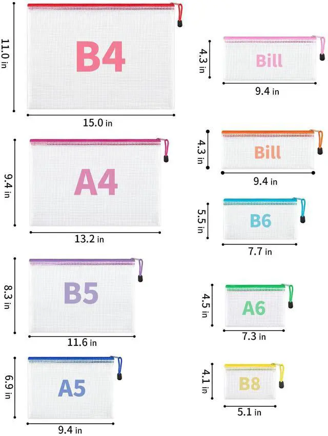 Alt view image 2 of 7 - 18 Pack 8 Sizes Mesh Pouch, 9 Colors, Waterproof Zipper Bags Document Multipurpose Travel Bags for Office, School, Board Game, Puzzles, Cosmetics, Travel Accessories, and Home Organization