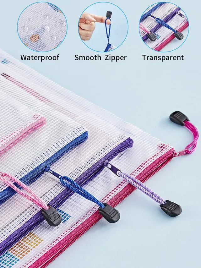 Alt view image 4 of 7 - 18 Pack 8 Sizes Mesh Pouch, 9 Colors, Waterproof Zipper Bags Document Multipurpose Travel Bags for Office, School, Board Game, Puzzles, Cosmetics, Travel Accessories, and Home Organization