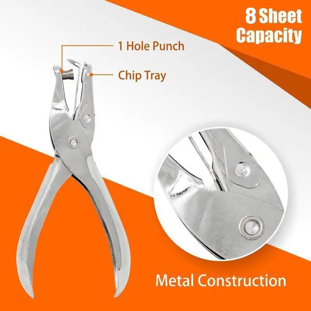 Alt view image 2 of 6 - Hole Puncher, 6 Pack, 8 Sheet Capacity Single Hole Punch, Silver Color, Paper Punch for Paper, 1 Hole Puncher Single