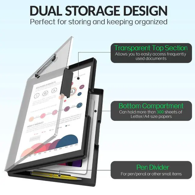 Alt view image 3 of 7 - Clipboard with Storage, Heavy Duty Cleaview Clip Boards 8.5x11 with Dual Storage, Dry Erase Plastic Nursing Clipboard, High Capacity Clipboards Folder for Teacher Nurse, School & Office Supplies