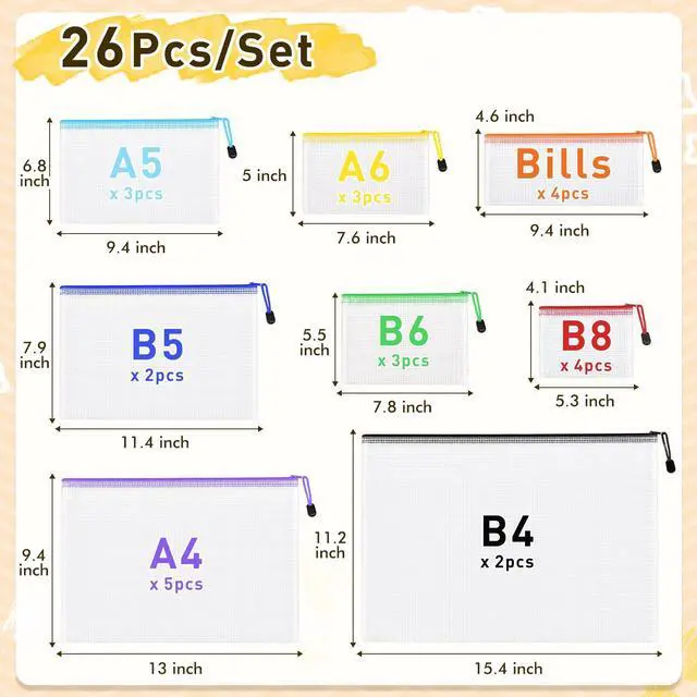 Alt view image 2 of 7 - 26pcs Mesh Zipper Pouch Bags, 8 Sizes Plastic Zippered Storage Bags for Organizing, Clear Pouches with Zipper, Waterproof Mesh Pouch for Office Supplies, Home Organize, Travel Storage