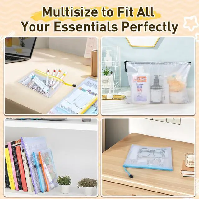 Alt view image 6 of 7 - 26pcs Mesh Zipper Pouch Bags, 8 Sizes Plastic Zippered Storage Bags for Organizing, Clear Pouches with Zipper, Waterproof Mesh Pouch for Office Supplies, Home Organize, Travel Storage
