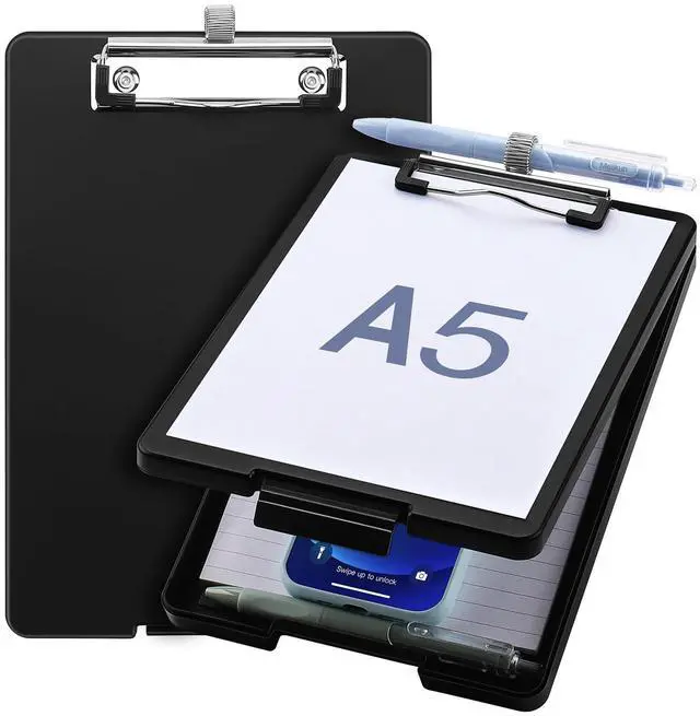 Main image of Small Clipboard with Storage, A5 Clipboards with Pen Holder, Half Letter Clip Boards 6x9 Mini Plastic Clipboard with Low Profile Clip for Classroom, School, Office Supplies (Black)