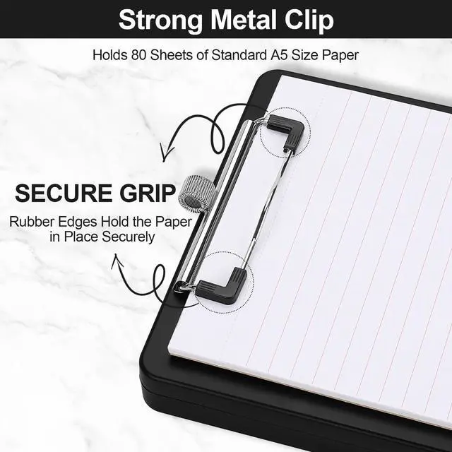 Alt view image 4 of 7 - Small Clipboard with Storage, A5 Clipboards with Pen Holder, Half Letter Clip Boards 6x9 Mini Plastic Clipboard with Low Profile Clip for Classroom, School, Office Supplies (Black)