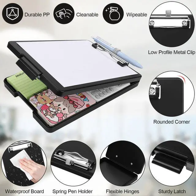 Alt view image 5 of 7 - Small Clipboard with Storage, A5 Clipboards with Pen Holder, Half Letter Clip Boards 6x9 Mini Plastic Clipboard with Low Profile Clip for Classroom, School, Office Supplies (Black)