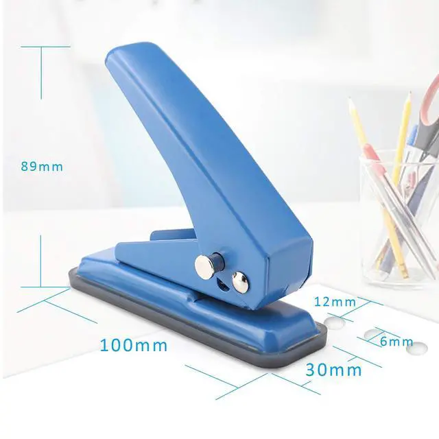 Alt view image 2 of 7 - Single Hole Puncher Handheld 1/4 Inches Hole Punch, 20 Sheet Paper Punch Capacity Metal Hole Puncher with Skid-Resistant Base for Paper, Chipboard, Art Project, Blue