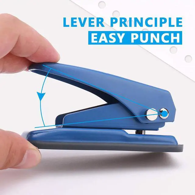 Alt view image 3 of 7 - Single Hole Puncher Handheld 1/4 Inches Hole Punch, 20 Sheet Paper Punch Capacity Metal Hole Puncher with Skid-Resistant Base for Paper, Chipboard, Art Project, Blue