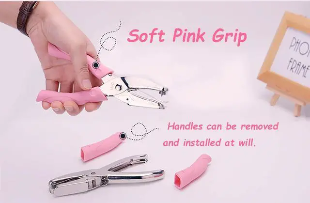 Alt view image 4 of 7 - Star Shape Single Paper Hole Punch, 1 Pack 6.3 Inch Length 1/4 Inch of Diameter of Hole Handheld Puncher with Pink Soft Thick Leather Cover(Star 1/4 inch)