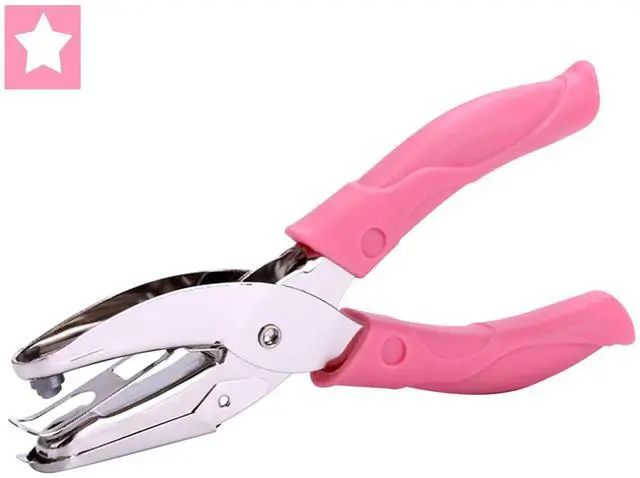 Alt view image 6 of 7 - Star Shape Single Paper Hole Punch, 1 Pack 6.3 Inch Length 1/4 Inch of Diameter of Hole Handheld Puncher with Pink Soft Thick Leather Cover(Star 1/4 inch)