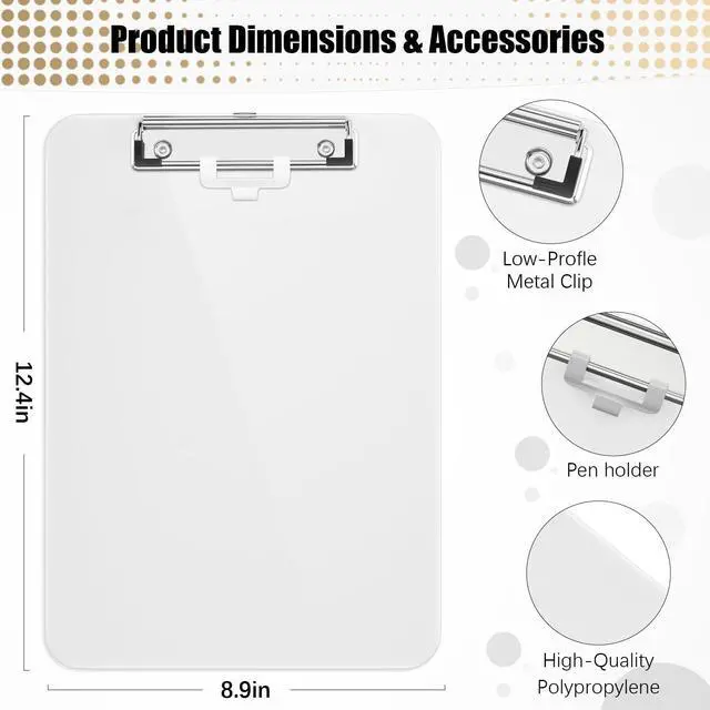 Alt view image 3 of 7 - Plastic Clipboard, White 8.5x11" Clipboard, A4 Letter Size Clipboards for Nurses, Students, Office and Women, Clipboard with Pen Holder and Low Profile Clip, Size 12.5 x 9 Inch(White)