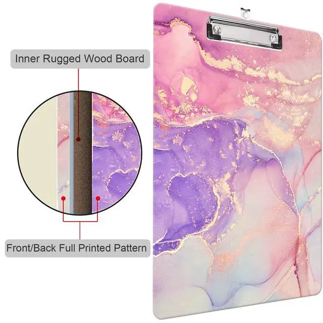 Alt view image 5 of 7 - Fashion Clipboard, A4 Letter Size Wooden Decorative Clipboards for Teacher, Nurse, Doctor,Student and Kids, Cute Design for Standard Size 12.2" x 8.9" (C-Pink Purple Marble)