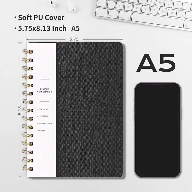 Alt view image 2 of 7 - Spiral Notebook-6.10" x 8.19" College Ruled Journal with Inner Pockets and 160 Pages,PU Leather Cover Business Journal, Twin-Wire Binding Notebook Perfect for Office & Home School Supplies