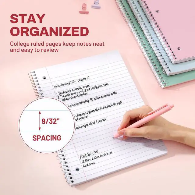 Alt view image 5 of 7 - Spiral Notebooks, 3 Pack, 1-Subject, College Ruled Paper, 8" x 10-1/2", 70 Sheets per Notebook, Assorted Pastel Colors Spiral Notebooks for School
