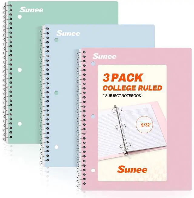 Main image of Spiral Notebooks, 3 Pack, 1-Subject, College Ruled Paper, 8" x 10-1/2", 70 Sheets per Notebook, Assorted Pastel Colors Spiral Notebooks for School