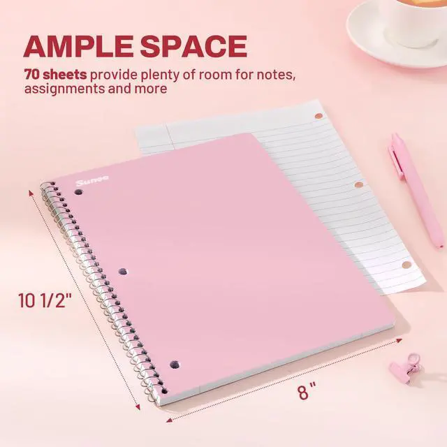 Alt view image 2 of 7 - Spiral Notebooks, 3 Pack, 1-Subject, College Ruled Paper, 8" x 10-1/2", 70 Sheets per Notebook, Assorted Pastel Colors Spiral Notebooks for School