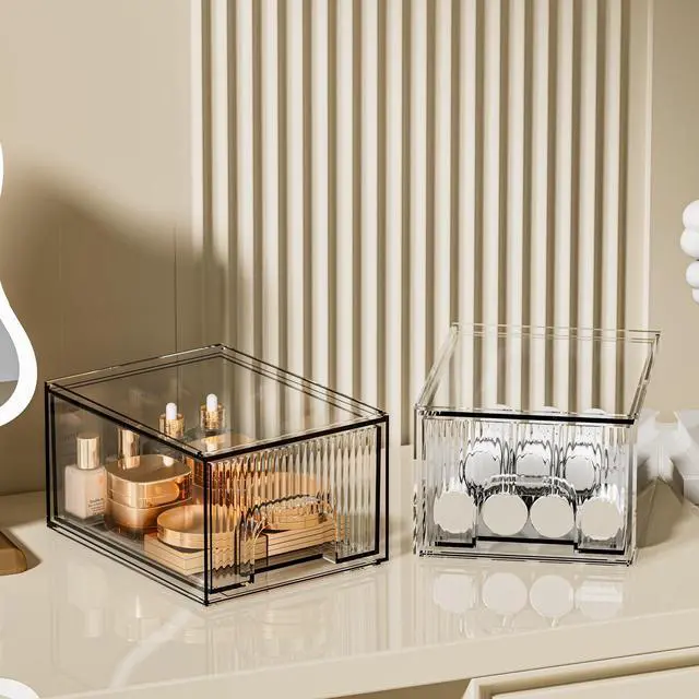 Alt view image 4 of 6 - 2 Pack Clear Stackable Cosmetic Organizer, Acrylic Drawer, Plastic Organizer for Dresser, Vanity, Kitchen Cabinet, Pantry, Home Organization and Storage
