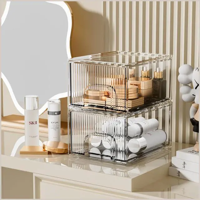 Main image of 2 Pack Clear Stackable Cosmetic Organizer, Acrylic Drawer, Plastic Organizer for Dresser, Vanity, Kitchen Cabinet, Pantry, Home Organization and Storage