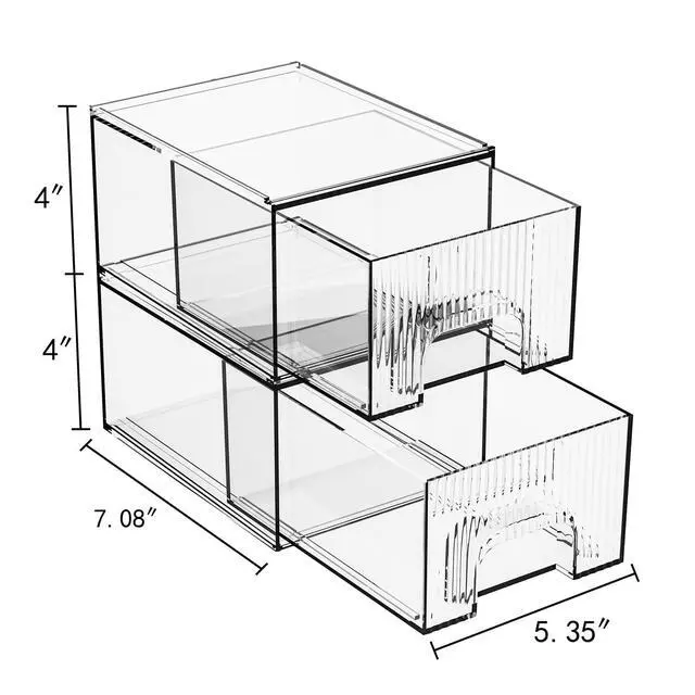 Alt view image 6 of 6 - 2 Pack Clear Stackable Cosmetic Organizer, Acrylic Drawer, Plastic Organizer for Dresser, Vanity, Kitchen Cabinet, Pantry, Home Organization and Storage