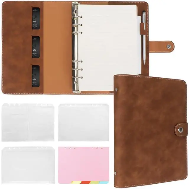Main image of A5 Binder Refillable Planner Notebook 6 Ring PU Leather Binder Journal with Pockets, Dividers, Refill Paper Brown