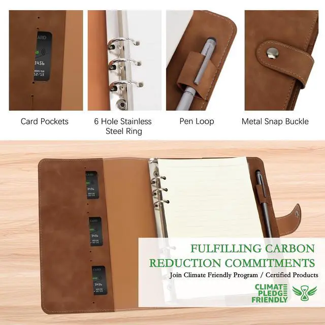 Alt view image 3 of 5 - A5 Binder Refillable Planner Notebook 6 Ring PU Leather Binder Journal with Pockets, Dividers, Refill Paper Brown
