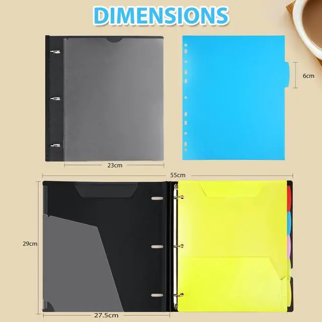 Alt view image 6 of 6 - Pack Telescoping 3 Ring Binder Notebook - Customizable Cover, 5 Dividers & Pocket Folder in One Slim Organizer (60 Sheets Included), Black