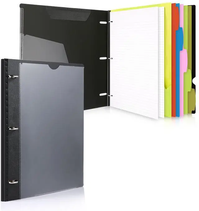 Main image of Pack Telescoping 3 Ring Binder Notebook - Customizable Cover, 5 Dividers & Pocket Folder in One Slim Organizer (60 Sheets Included), Black