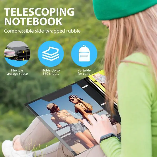Alt view image 2 of 6 - Pack Telescoping 3 Ring Binder Notebook - Customizable Cover, 5 Dividers & Pocket Folder in One Slim Organizer (60 Sheets Included), Black