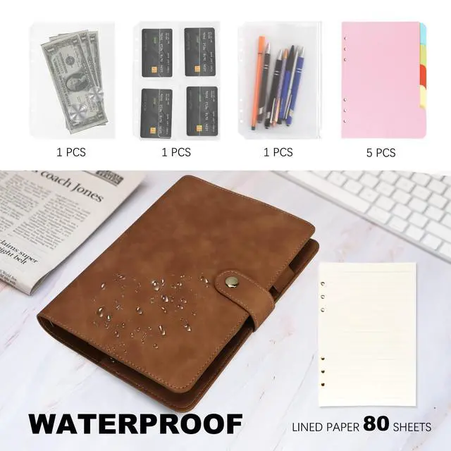 Alt view image 4 of 5 - A5 Binder Refillable Planner Notebook 6 Ring PU Leather Binder Journal with Pockets, Dividers, Refill Paper Brown