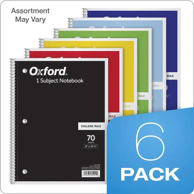 Alt view image 6 of 7 - Spiral Notebook 6 Pack, 1 Subject, College Ruled Paper, 8 x 10-1/2 Inch, Color Assortment Design May Vary (65007)