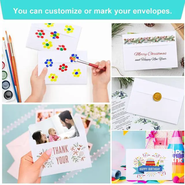 Alt view image 5 of 7 - 70 Packs A4 Envelopes, White, 4x6 Photo, Self Seal for Invitations, Weddings, Baby Shower, Photos, Postcards, Greeting Cards, Mailing