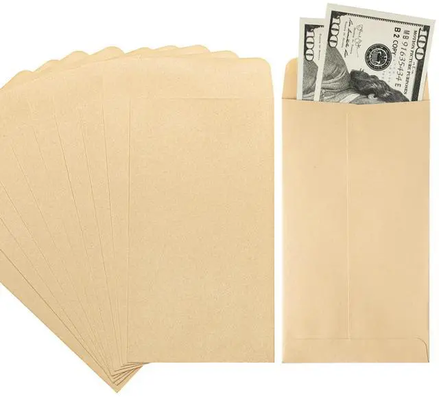 Main image of 100 PACK Brown Cash Envelopes 3 1/2 x 6 1/2 for Budgeting, Small Kraft Money Envelopes Self Adhesive for Cash, Coins, Check, Seeds, Money Savings Challenges