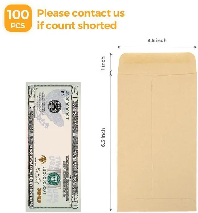 Alt view image 5 of 7 - 100 PACK Brown Cash Envelopes 3 1/2 x 6 1/2 for Budgeting, Small Kraft Money Envelopes Self Adhesive for Cash, Coins, Check, Seeds, Money Savings Challenges