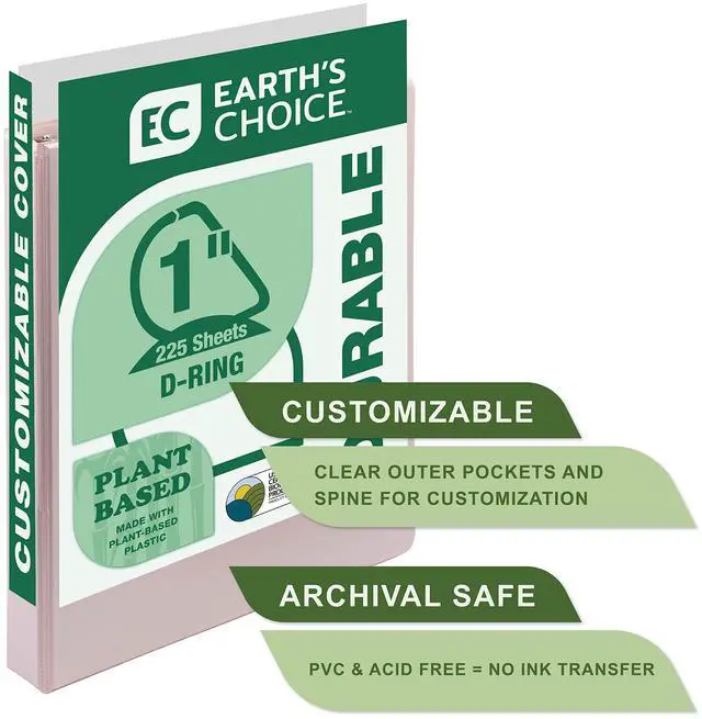 Alt view image 3 of 7 - Plant Based Durable D-Ring Binders 1 Inch 3 Ring Binder with 225 Sheet Capacity, Eco Friendly School and Office Supplies (4-Pack, Boho)