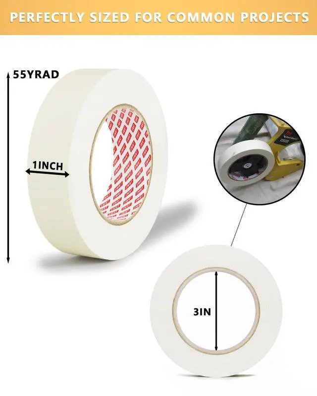 Alt view image 2 of 7 - Masking Tape 1 Inch x 55 Yards 4 Rolls (220 Yards Total), Strong Adhesive, Easy Tear, Clean Removal Painters Tape for Painting, Labeling, Crafts, Home & Office, White