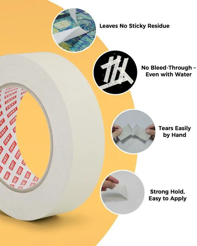 Alt view image 4 of 7 - Masking Tape 1 Inch x 55 Yards 4 Rolls (220 Yards Total), Strong Adhesive, Easy Tear, Clean Removal Painters Tape for Painting, Labeling, Crafts, Home & Office, White